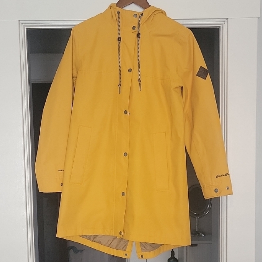 Eddie Bauer Yellow Utility Jacket with Hood and Water-Resistant Design